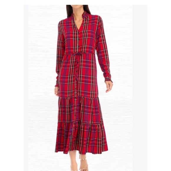 Chaps Dresses & Skirts - Chaps Tartan Plaid Tiered Maxi Dress XL Holiday Preppy Christmas Long Sleeves